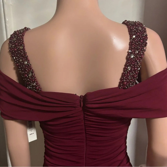 BADGLEY MISHKA Wine Red Rutched Bodycon Dress - Picture 7 of 14